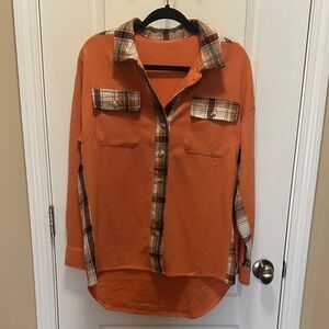 SHEWIN Orange Plaid Women's Top purchased on Amazon